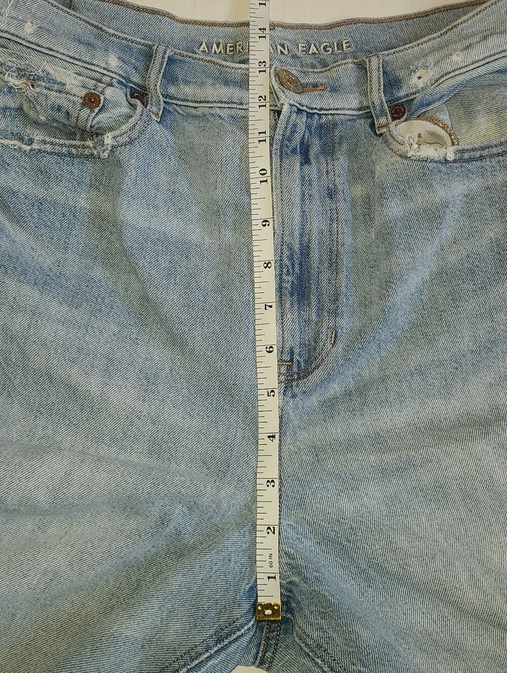 American Eagle Straight Jeans Size 14 High Rise Embroidered Floral Light Wash - Picture 8 of 9